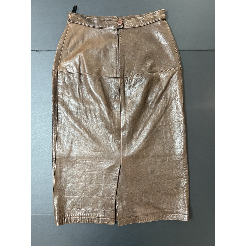 Saks Fifth Avenue Leather Skirt Women's 10 Brown Boho Luxury Designer Office - Picture 5 of 6